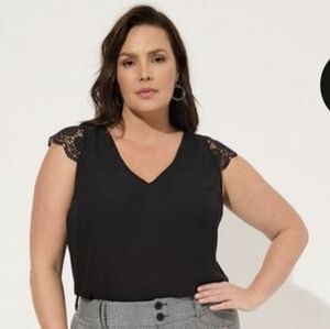 Torrid Georgette Lace Trim Sleeve Blouse